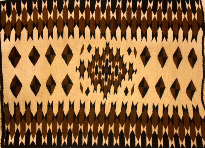 Genara Yocopicio, Plain Tapestry Weave Serape Blanket, 1978, natural white, brown, and black home spun wool. Collection of the Tucson Museum of Art. Gift of Gloria Giffords. 2016.23.4 Juanita Guamea, Plain Tapestry Weave Serape Blanket, 1979, natural dye home spun wool. Collection of the Tucson Museum of Art. Gift of Gloria Giffords. 2016.23.3